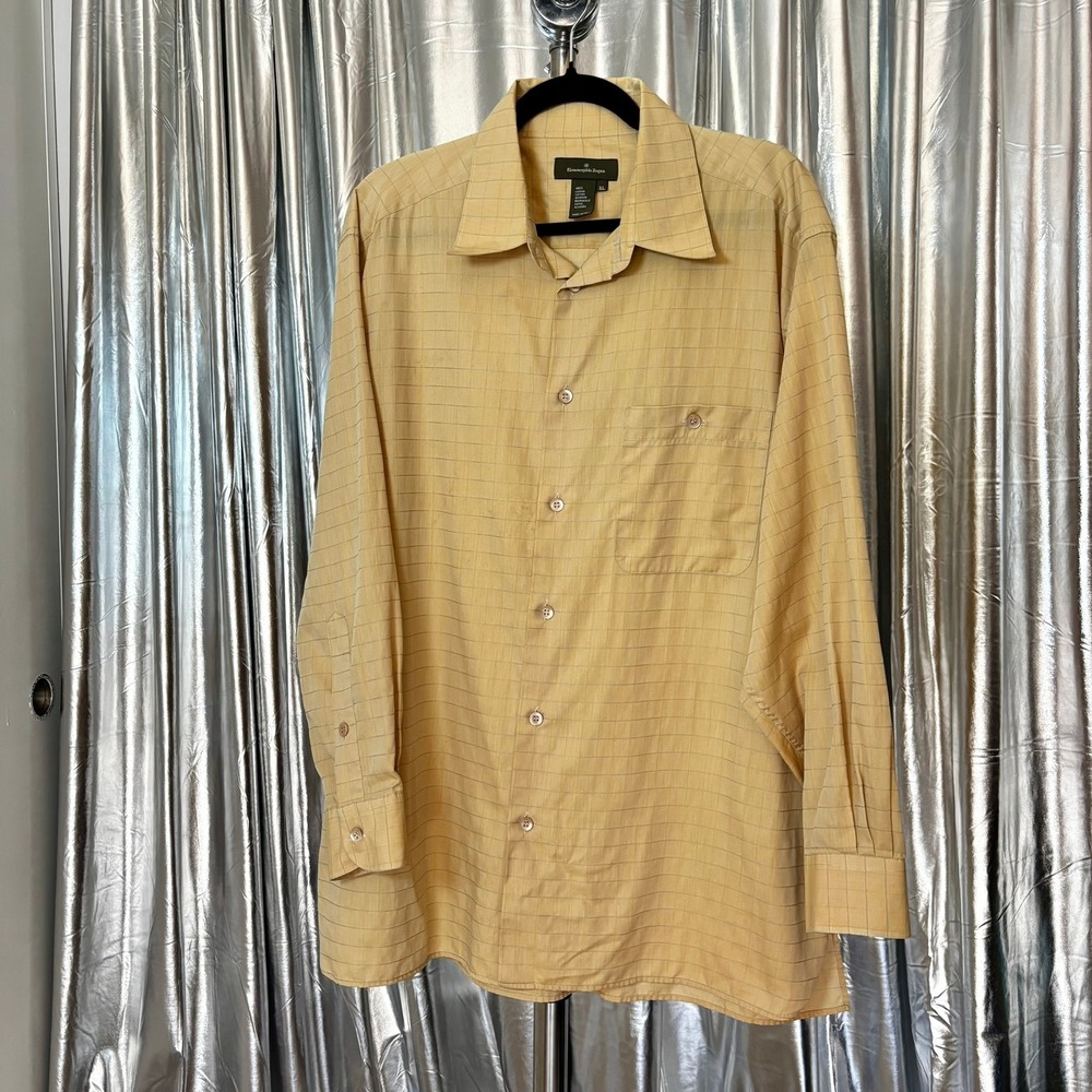Ermenegildo Zegna Yellow Windowpane Check Button-Up Shirt